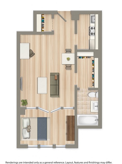 Floor plan for studio, 1 bath, 479 sqft